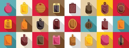 Chopping board icons set. Set of different cutting boards for cooking and serving food icons in flat style vector