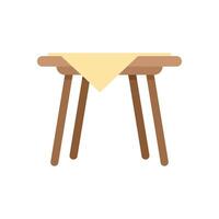 Wooden table covered with tablecloth standing on white background vector