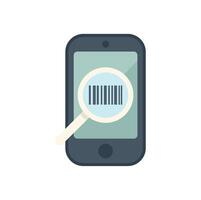 Smartphone scanning barcode with magnifying glass vector