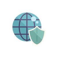 Green shield protecting globe icon showing global security vector