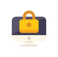 Computer security system showing padlock protecting desktop pc vector