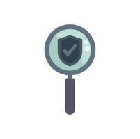 Magnifying glass examining security shield with check mark symbol vector