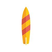 Yellow surfboard with red stripes standing upright on a white background vector