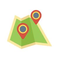 Folded paper map with two red location pins showing destination vector