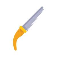 Hand saw cutting woodworking tool with yellow handle flat vector icon