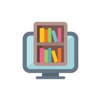 Online library bookshelf displaying on computer monitor screen vector
