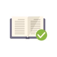 Open book showing approval with check mark symbol vector