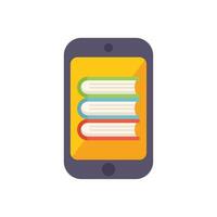 Online library app displaying stack of books for e learning vector
