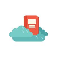Red book resting on a blue cloud representing cloud computing vector