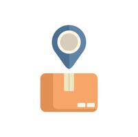 Location pin pointing a cardboard box for delivery tracking vector