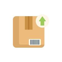 Cardboard box with barcode displaying upload symbol for shipping vector