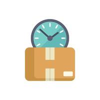 Clock resting on a cardboard box symbolizing fast delivery time vector