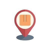 Red location pin pointing a cardboard box on white background vector