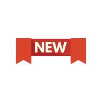 Red ribbon banner stating new with hanging sides vector
