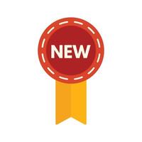 Red round new label with yellow ribbon is showing latest product vector