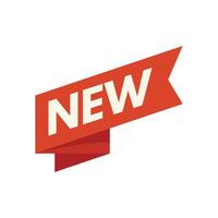 Red ribbon banner stating new with folded corner vector