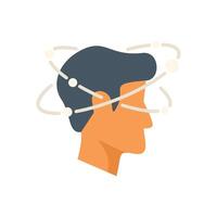 Man thinking with electrons orbiting head representing ideas and innovation vector