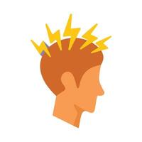 Man suffering from migraine with lightning bolts around head vector
