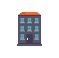 Grey apartment building with orange roof having many windows flat design icon vector