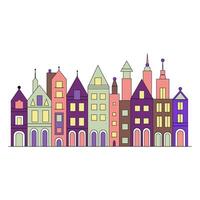 Illustration in a simple, minimal geometric style - a cityscape with buildings and trees, presented as a horizontal banner. vector