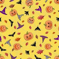 Beautiful seamless pattern for Halloween on yellow background vector