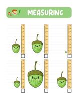 Measuring length with ruler. Education developing worksheet. practice sheets.Acorn measurement in centimeters. vector