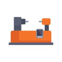 Orange benchtop lathe machine turning metal part vector