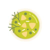 Green soup with croutons and herbs in bowl isolated on white background vector