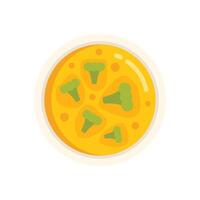 Broccoli cheddar soup being served in white bowl vector