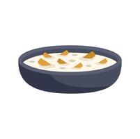 Bowl containing delicious creamy soup with croutons isometric icon vector