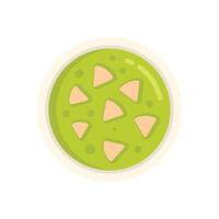 Green pea soup with croutons in bowl minimalist illustration vector