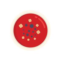 Red tomato soup with croutons in bowl top view vector