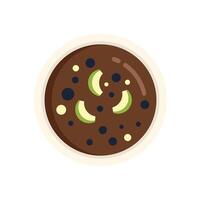 Bowl of bean soup garnished with avocado slices vector
