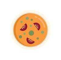 Bowl of tomato soup with tomatoes and peas on white background vector
