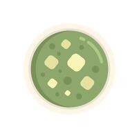 Green cream soup with croutons in bowl appetising top view vector illustration