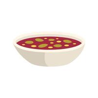 White bowl being filled with hearty red soup with herbs vector