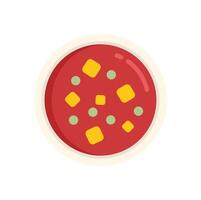 Tomato soup with cheese and peas in white bowl vector