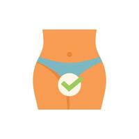 Woman body showing intimate hygiene depilation result with check mark vector