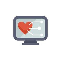 Computer showing red heart connected to circuit board vector