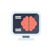 Computer showing human brain on screen representing artificial intelligence vector