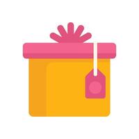 Yellow gift box with pink ribbon and tag hanging from string vector