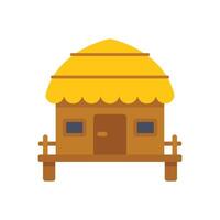 Wooden hut standing on stilts with thatched roof and wooden railings vector