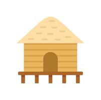 Simple icon of a tropical bungalow with a thatched roof standing on stilts over water vector