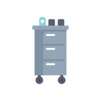 Grey medical cart with drawers standing on wheels with medicines on top vector