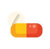 Red and yellow pill being cut in half with tablet above vector