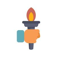 Hand holding a torch with a burning flame, a symbol of hope and celebration vector