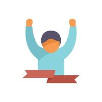Happy person is raising their arms in celebration with a ribbon banner below them vector