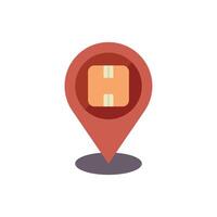Location pin pointing a cardboard box for delivery and shipping vector