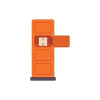 Forklift putting cardboard box on shelf in warehouse vector