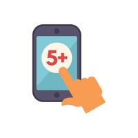 Hand tapping five plus symbol on smartphone screen vector